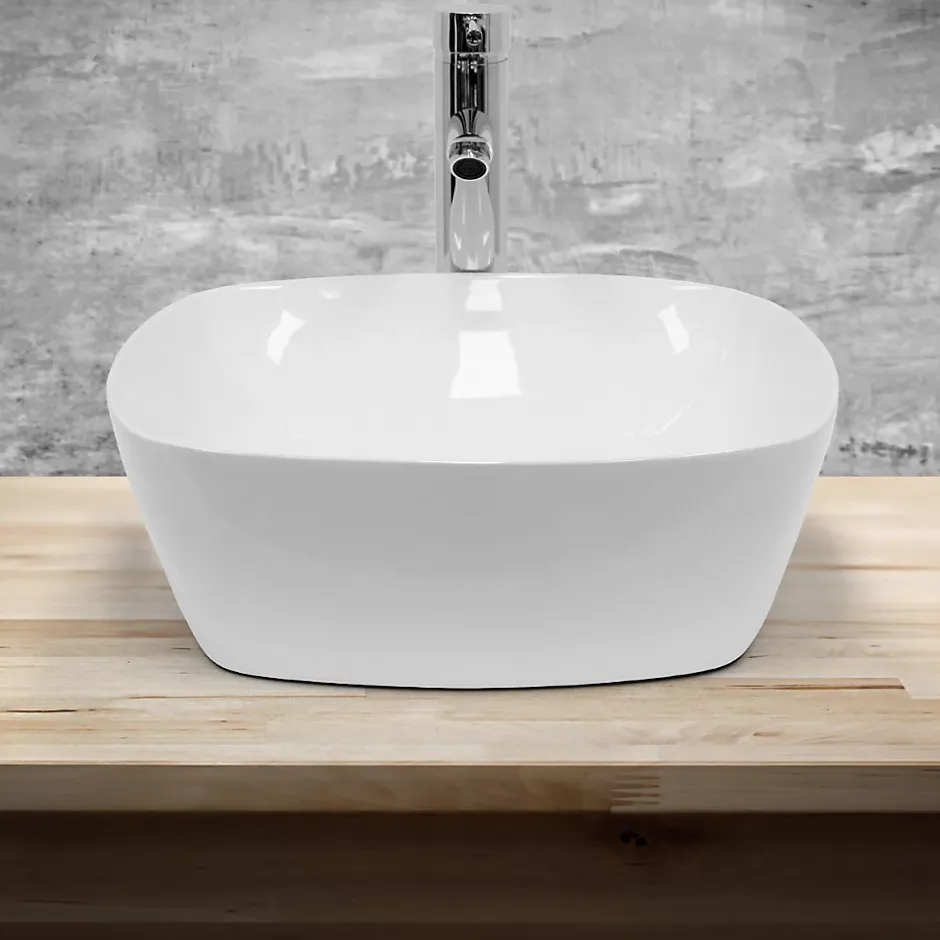 ECD Germany Vasque en céramique blanc carré avec bonde de vidage salle de bain 405x140 mm