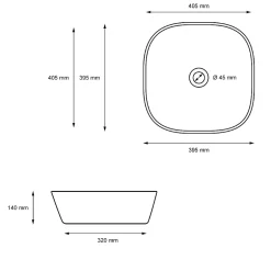 ECD Germany Vasque en céramique blanc carré avec bonde de vidage salle de bain 405x140 mm