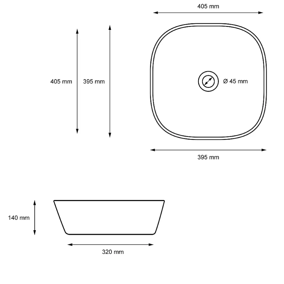 ECD Germany Vasque en céramique blanc carré avec bonde de vidage salle de bain 405x140 mm