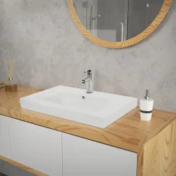 ECD Germany Vasque en céramique blanc avec bonde de vidage pour salle de bain 605x465x160 mm* Vasque À Encastrer