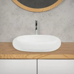 ECD Germany Vasque en céramique blanc avec bonde de vidage pour salle de bain 630x420x120 mm