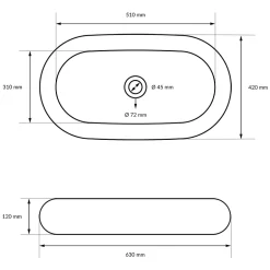 ECD Germany Vasque en céramique blanc avec bonde de vidage pour salle de bain 630x420x120 mm