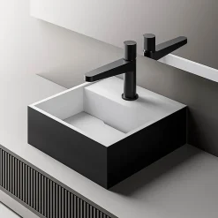 Bernstein Vasque Lavabo à poser design 30x30x10cm Lave main fonte minérale Salle de bain & toilettes - BA2027 - Noir/Blanc* Lavabo