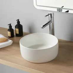 Planète Bain Vasque Lave mains Jany 25 cm - Blanc brillant - Faible diamètre - Rebords fins* Plan Vasque Lave-Mains