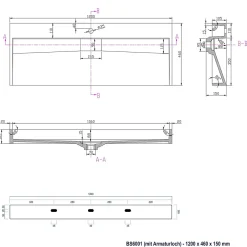 Bernstein Vasque moderne suspendue 120x46x15cm en marbre coulé sans trous prépercés - BS6001* Lavabo