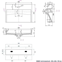 Bernstein Vasque moderne suspendue 50x37x15cm en marbre coulé sans trous prépercés - BS6001* Lavabo