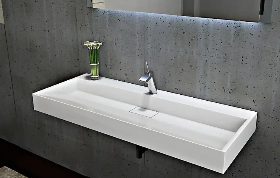 Bernstein Vasque moderne suspendue120x46x15cm en marbre coulé avec trous prépercés - BS6001* Lavabo