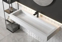 Bernstein Vasque moderne 120x46x13cm en fonte minérale, Lave main à poser - Blanc mat - PB2079