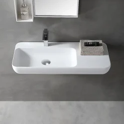 Bernstein Vasque moderne 90x40x12cm Lavabo en fonte, Lave main suspendu à poser, sans robinet ni bonde - TWG202