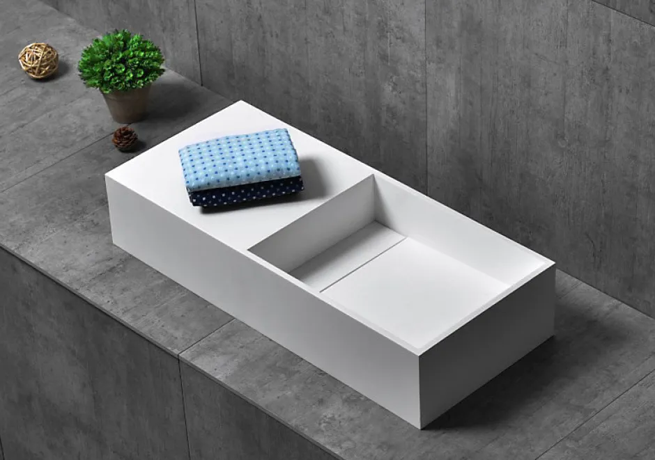 Bernstein Vasque moderne 75x32,5x15cm Lavabo en fonte minérale, Lave main à poser avec bonde - TWG08* Lavabo