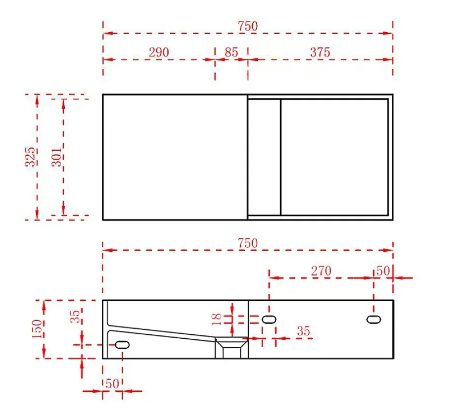 Bernstein Vasque moderne 75x32,5x15cm Lavabo en fonte minérale, Lave main à poser avec bonde - TWG08* Lavabo