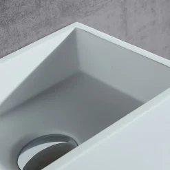 Bernstein Vasque murale design, Lave main fonte minérale Salle de bain, Blanc mat, 35,5x20x16cm, BA2105 + cache blanc + rangement à gauche