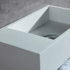 Bernstein Vasque murale design, Lave main fonte minérale Salle de bain, Blanc mat, 35,5x20x16cm, BA2105 + cache blanc + rangement à gauche