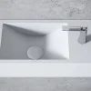 Bernstein Vasque murale suspendue design 44x22x10cm en fonte minérale - Blanc mat, Avec bonde et cache blanc, Rangement droite, Sans console