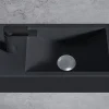 Bernstein Vasque murale suspendue design 44x22x10cm en fonte minérale - Sans bonde, Sans cache, Rangement gauche, Sans console, Quartz noir