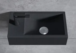 Bernstein Vasque murale suspendue design 44x22x10cm en fonte minérale - Sans bonde, Sans cache, Rangement gauche, Sans console, Quartz noir