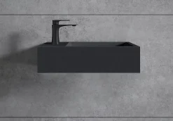 Bernstein Vasque murale suspendue design 44x22x10cm en fonte minérale - Sans bonde, Sans cache, Rangement gauche, Sans console, Quartz noir
