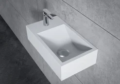 Bernstein Vasque murale suspendue design 44x22x10cm en fonte minérale - Blanc mat, Avec bonde, Sans cache, Rangement gauche, Sans console* Lavabo