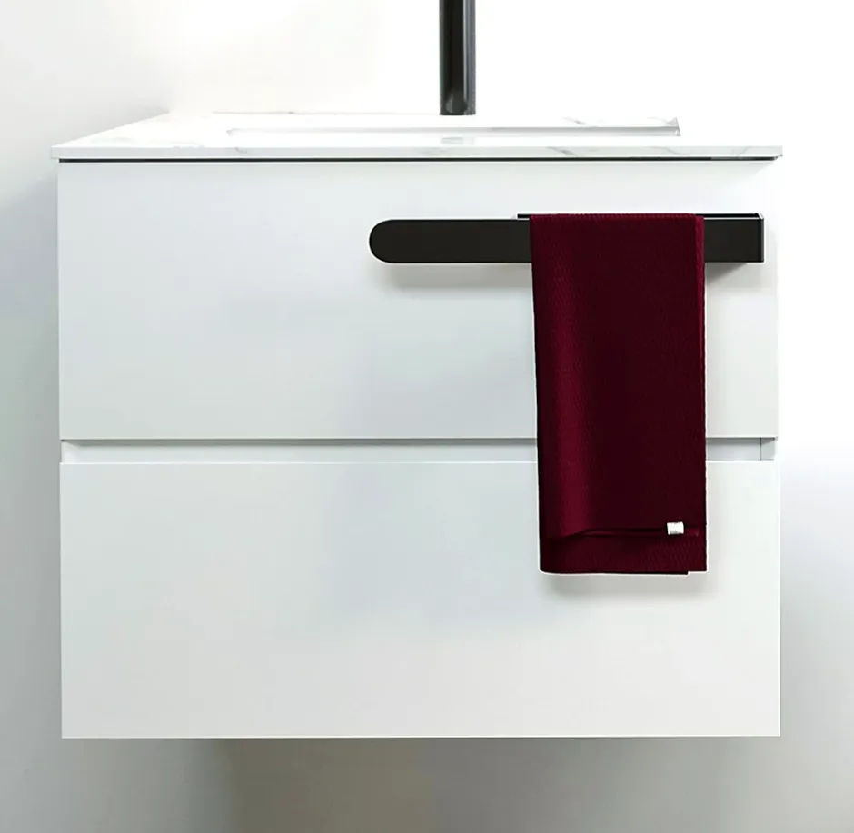 Bernstein Vasque murale suspendue design 44x22x10cm en fonte minérale - Sans bonde ni cache, Rangement droite, Sans console, Quartz noir* Lavabo