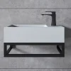 Bernstein Vasque murale suspendue design 44x22x10cm en fonte minérale - Blanc mat, Sans bonde ni cache, Rangement droite, Avec Console