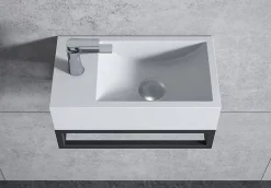 Bernstein Vasque murale suspendue design 44x22x10cm en fonte minérale - Blanc mat, Avec bonde, Sans cache, Rangement gauche, Avec Console* Lavabo