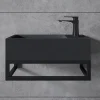 Bernstein Vasque murale suspendue design 44x22x10cm en fonte minérale - Avec bonde et cache, Rangement droite, Quartz noir, Avec Console