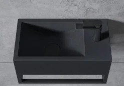 Bernstein Vasque murale suspendue design 44x22x10cm en fonte minérale - Avec bonde et cache, Rangement droite, Quartz noir, Avec Console