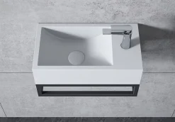 Bernstein Vasque murale suspendue design 44x22x10cm en fonte minérale - Blanc mat, Avec bonde et cache blanc, Rangement droite, Avec Console* Lavabo