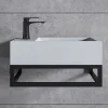 Bernstein Vasque murale suspendue design 44x22x10cm en fonte minérale - Blanc mat, Sans bonde ni cache, Rangement gauche, Avec Console
