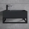 Bernstein Vasque murale suspendue design 44x22x10cm en fonte minérale - Avec bonde et cache, Rangement gauche, Quartz noir, Avec Console