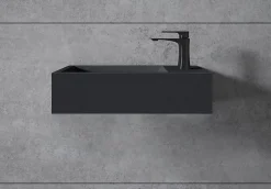 Bernstein Vasque murale suspendue design 44x22x10cm en fonte minérale - Avec bonde et cache, Rangement droite, Sans console, Quartz noir* Lavabo