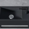 Bernstein Vasque murale suspendue design 44x22x10cm en fonte minérale - Sans bonde ni cache, Rangement droite, Quartz noir, Avec Console* Lavabo
