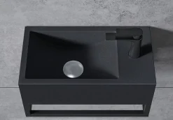 Bernstein Vasque murale suspendue design 44x22x10cm en fonte minérale - Sans bonde ni cache, Rangement droite, Quartz noir, Avec Console* Lavabo