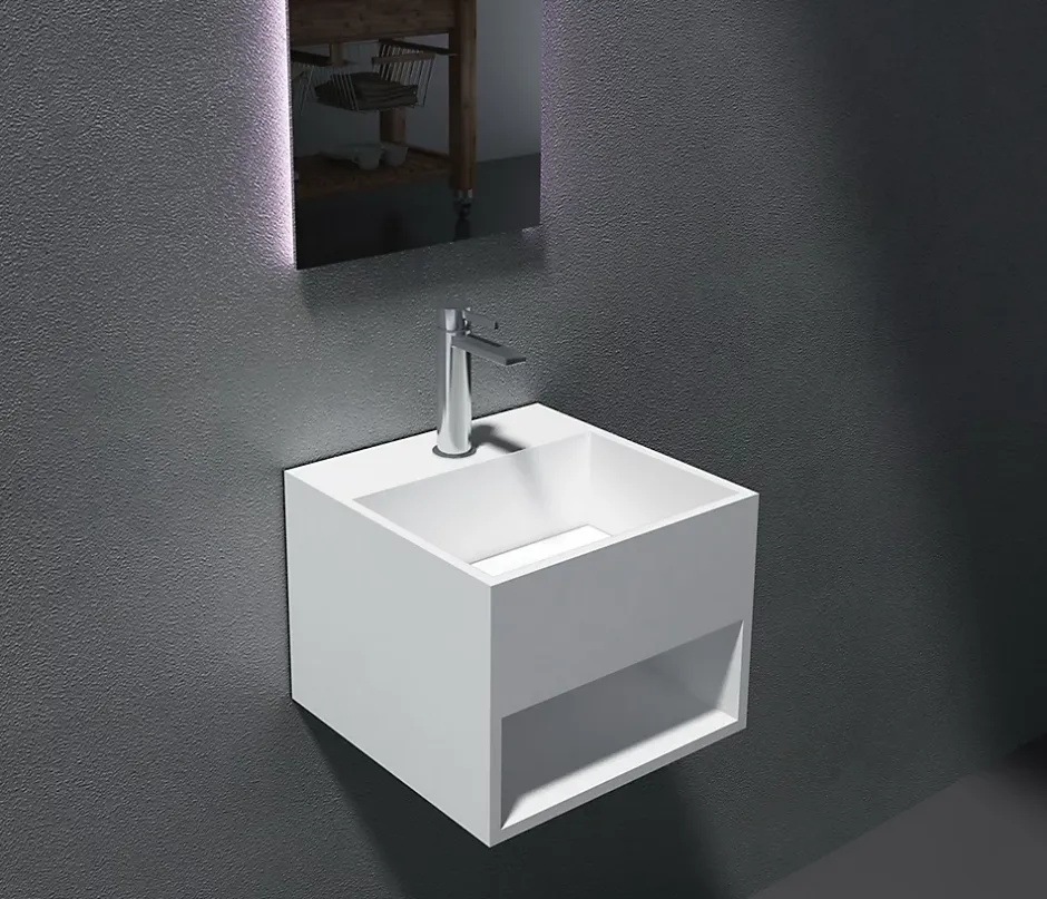 Bernstein Vasque murale 32,5x32,5x25cm en fonte minérale avec espace de rangement - PB2035* Lavabo