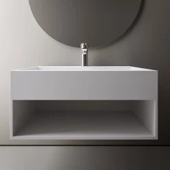 Bernstein Vasque murale 80x46x28cm en fonte minérale avec espace de rangement - blanc mat - TWG71* Lavabo