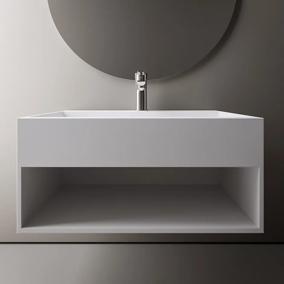 Bernstein Vasque murale 80x46x28cm en fonte minérale avec espace de rangement - blanc mat - TWG71* Lavabo