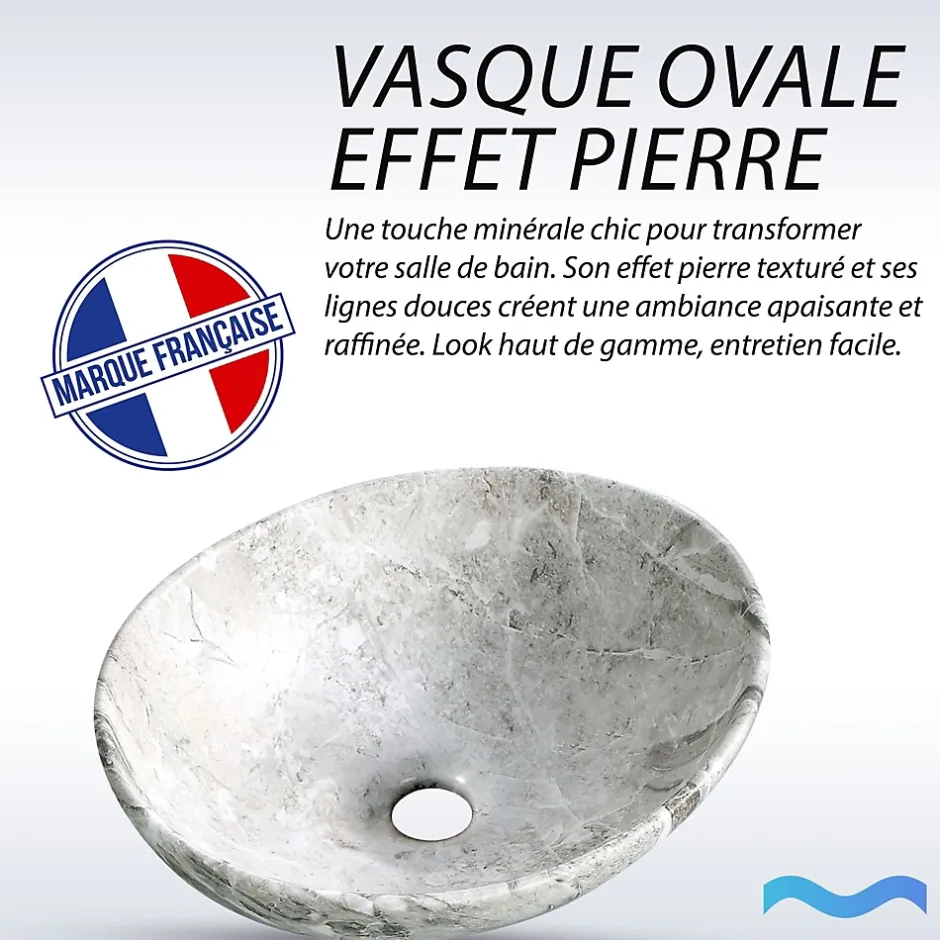 Dileci Vasque ovale effet pierre naturel (41,5 x 33,5 x 14,5 cm) -