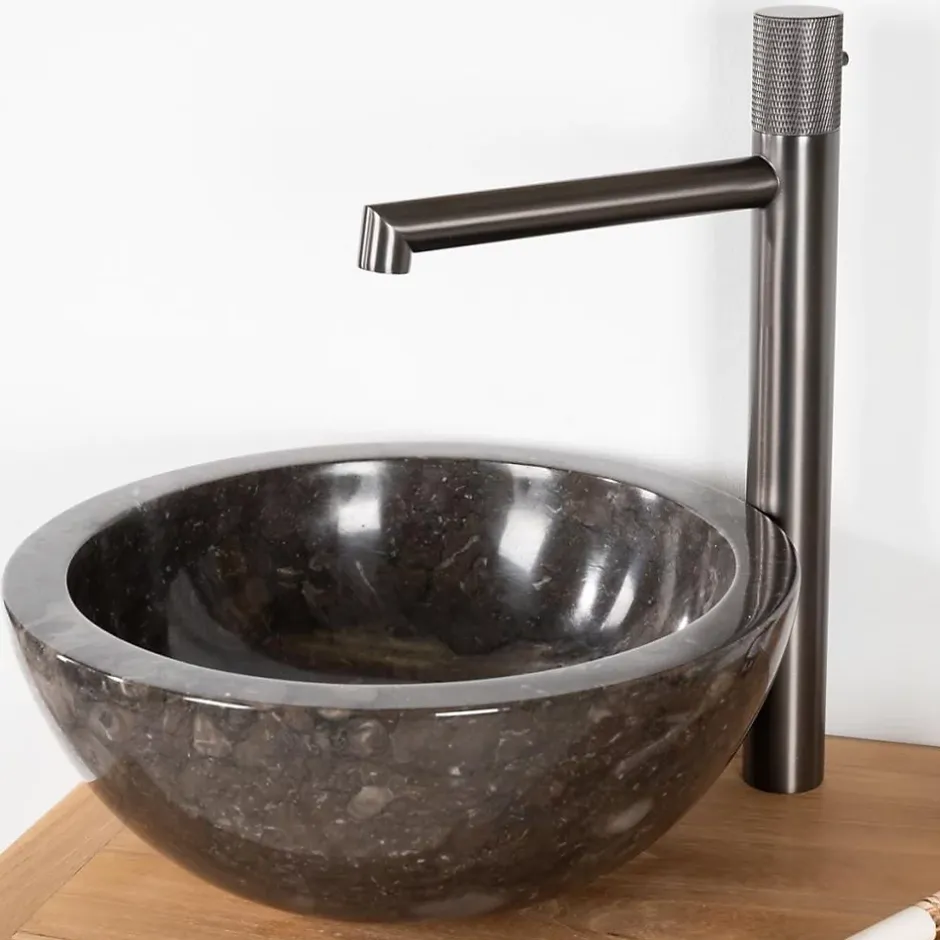 Wanda Collection Vasque ronde Barcelone à poser en marbre de couleur noir - diamètre 30 cm