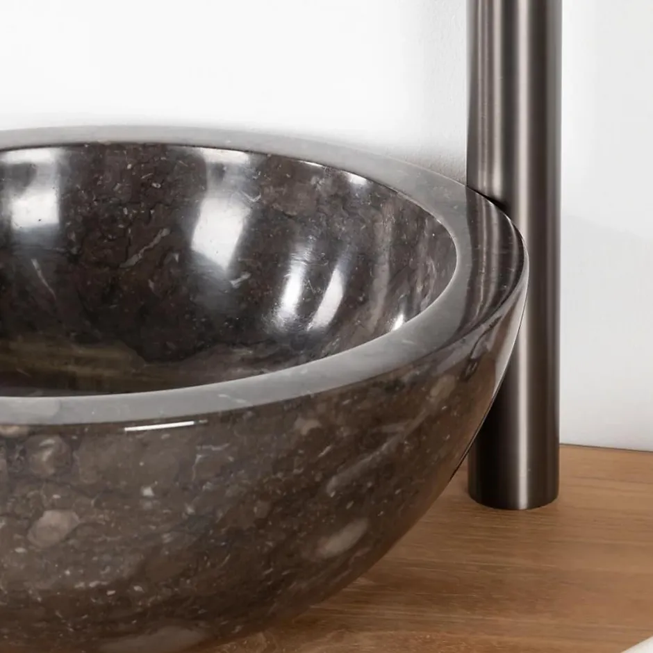Wanda Collection Vasque ronde Barcelone à poser en marbre de couleur noir - diamètre 30 cm