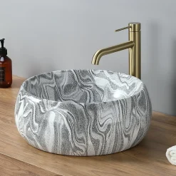 Dileci Vasque ronde creuse effet gris zébré (diamètre 40 cm) -
