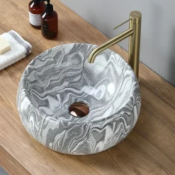 Dileci Vasque ronde creuse effet gris zébré (diamètre 40 cm) -
