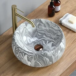 Dileci Vasque ronde creuse effet gris zébré (diamètre 40 cm) -