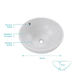 Aurlane Vasque ronde en céramique blanche à poser - Diamètre 42cm - Hauteur 18cm - PARABOLA