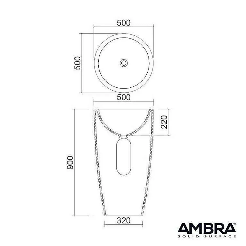 Ambra Vasque salle de bain colonne sur pied,en Solid surface 50 cm - Kezia* Lavabo
