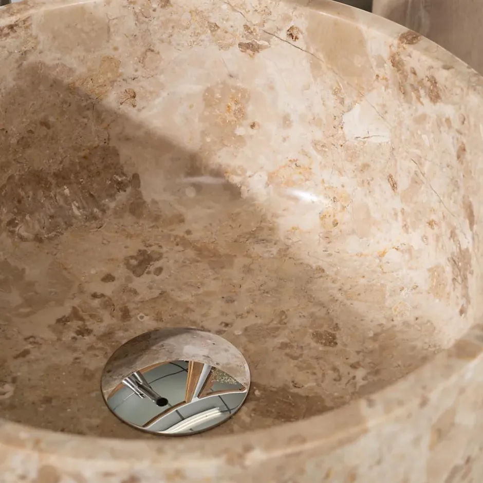 Wanda Collection Vasque salle de bain ronde à poser en marbre Ulysse 30 cm crème* Vasque À Poser
