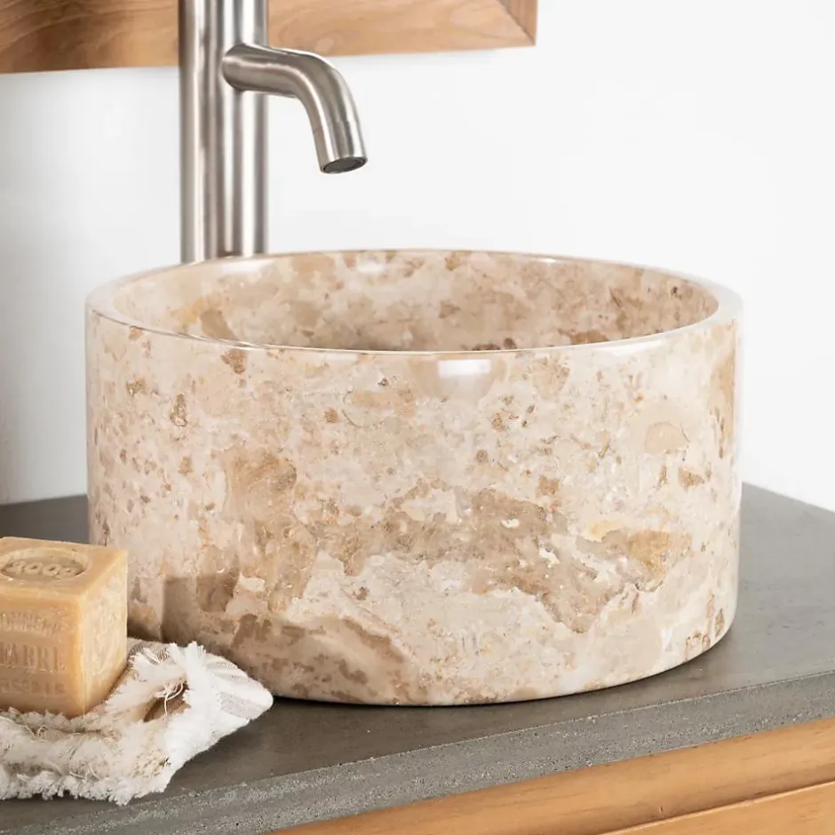 Wanda Collection Vasque salle de bain ronde à poser en marbre Ulysse 30 cm crème* Vasque À Poser