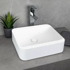 Ambra Vasque salle de bain semi-encastrée rectangulaire 45 cm en Pierre de synthèse finition mat - Hanaé