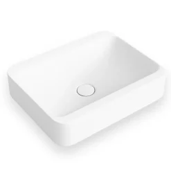 Ambra Vasque salle de bain semi-encastrée rectangulaire 45 cm en Pierre de synthèse finition mat - Hanaé