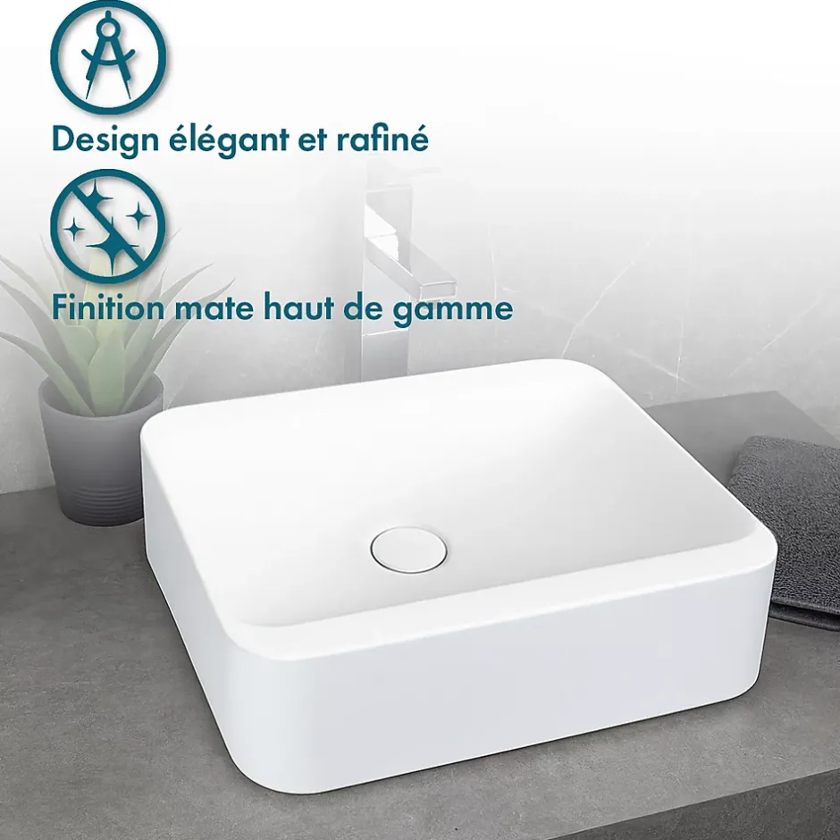 Ambra Vasque salle de bain semi-encastrée rectangulaire 45 cm en Pierre de synthèse finition mat - Hanaé