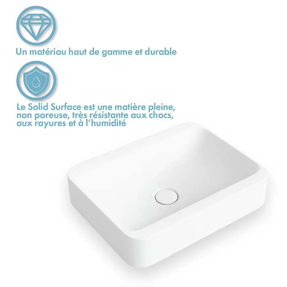 Ambra Vasque salle de bain semi-encastrée rectangulaire 45 cm en Pierre de synthèse finition mat - Hanaé
